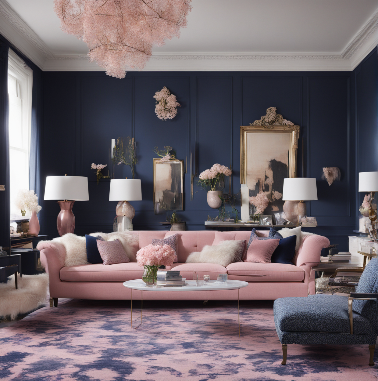 What Color Carpet Goes with Navy Sofa