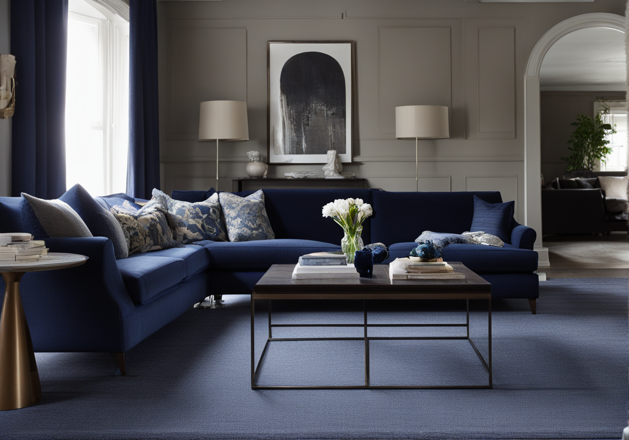 What Color Carpet Goes with Navy Sofa