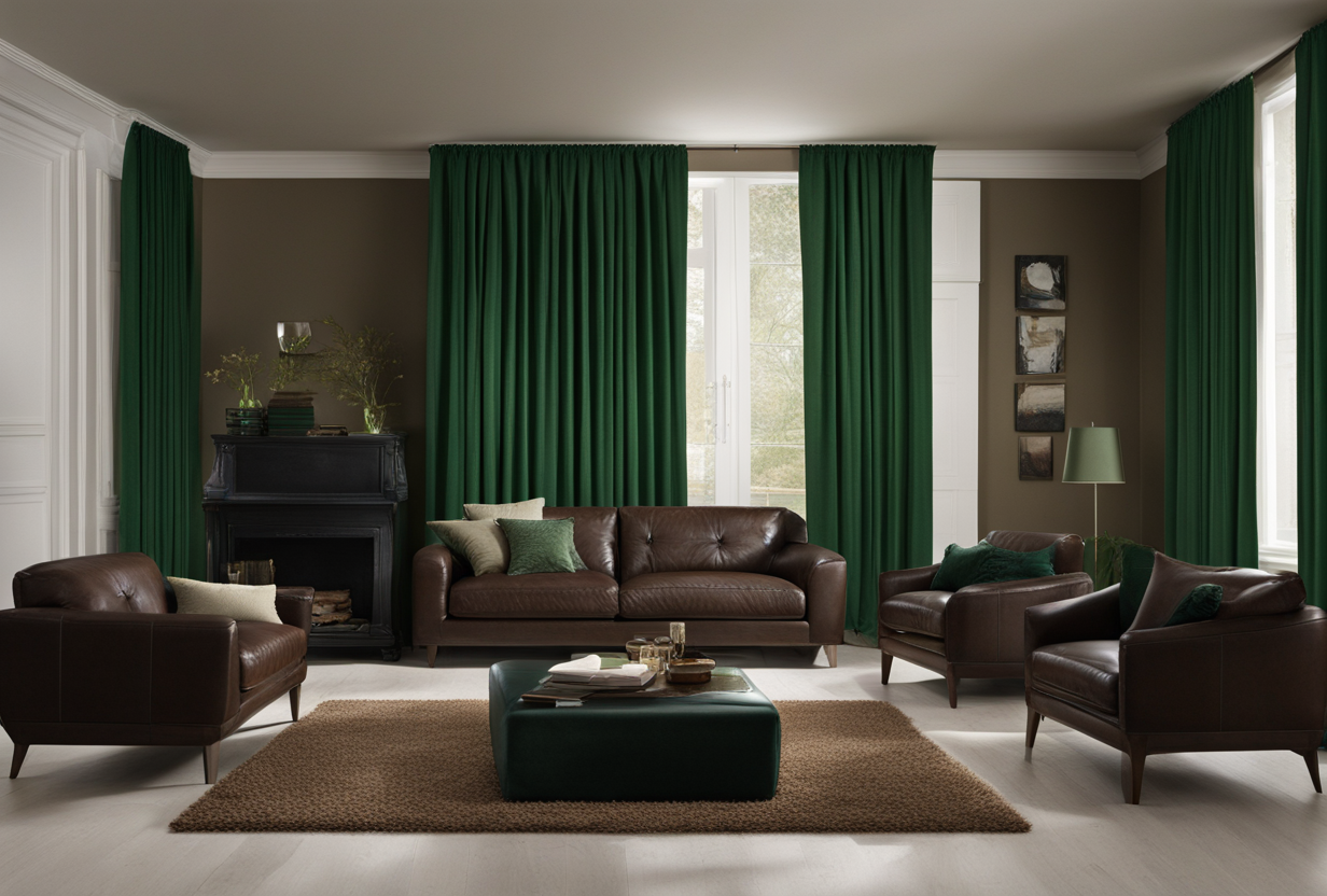 what color curtains go with black and brown furniture.