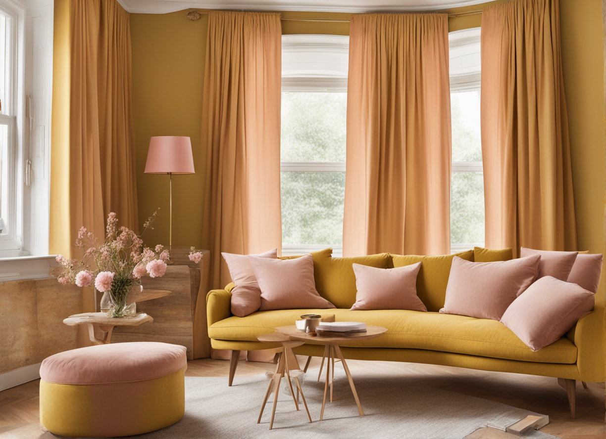 what color curtains go with mustard walls