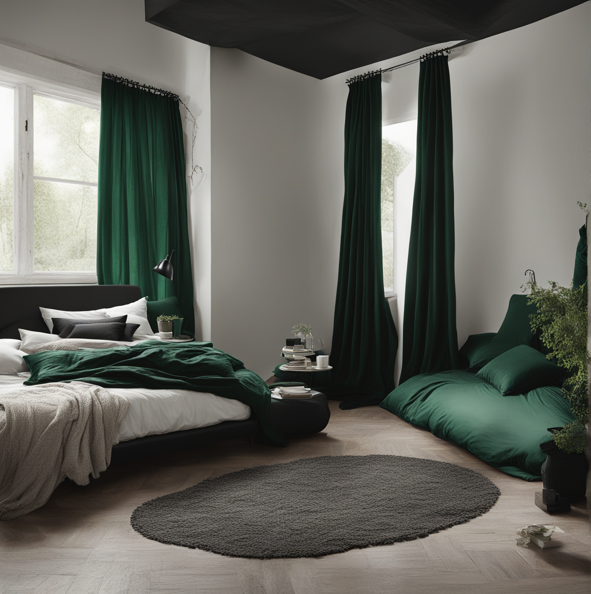 what color curtains go with black comforter