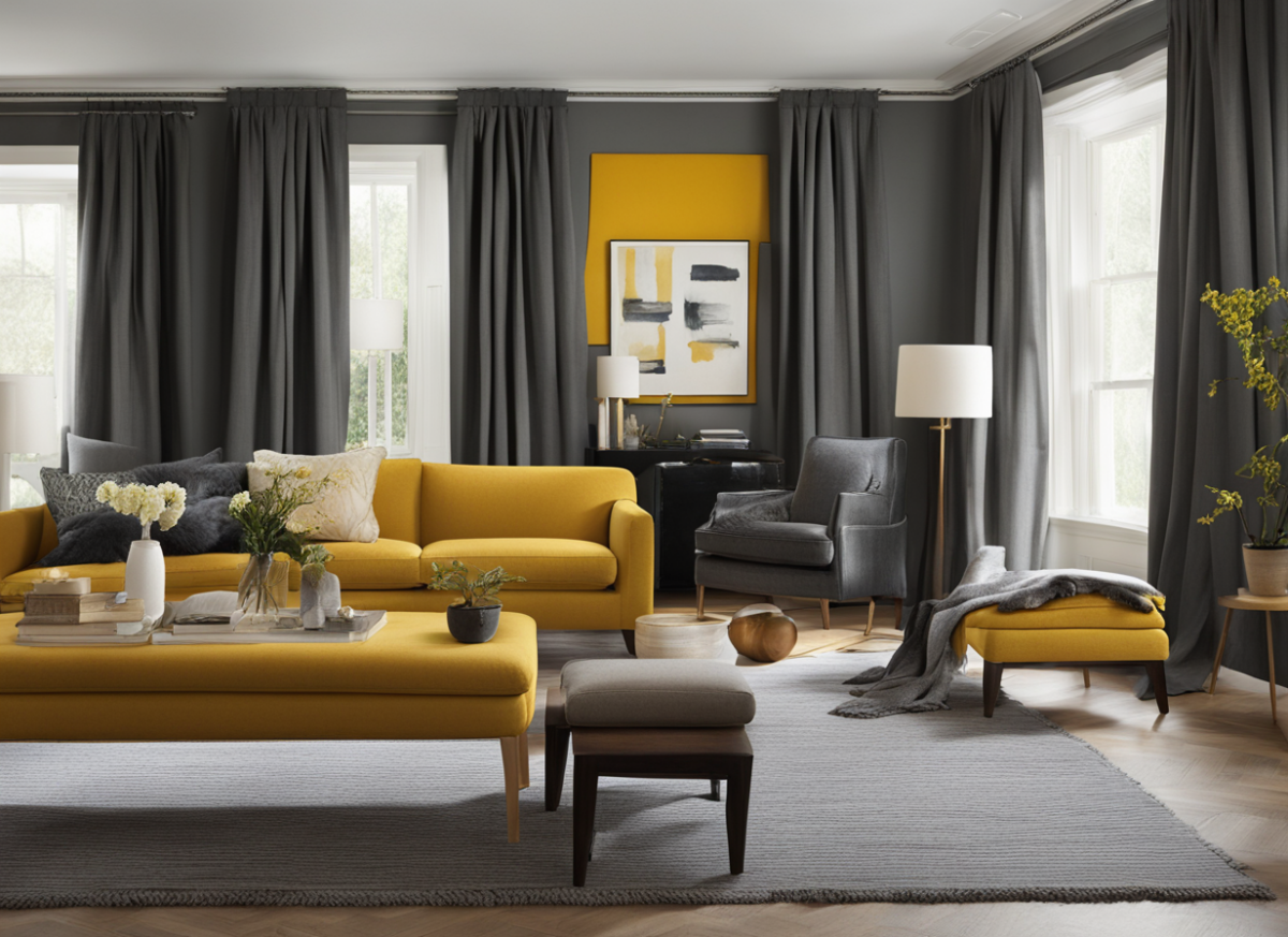 what color curtains go with mustard walls