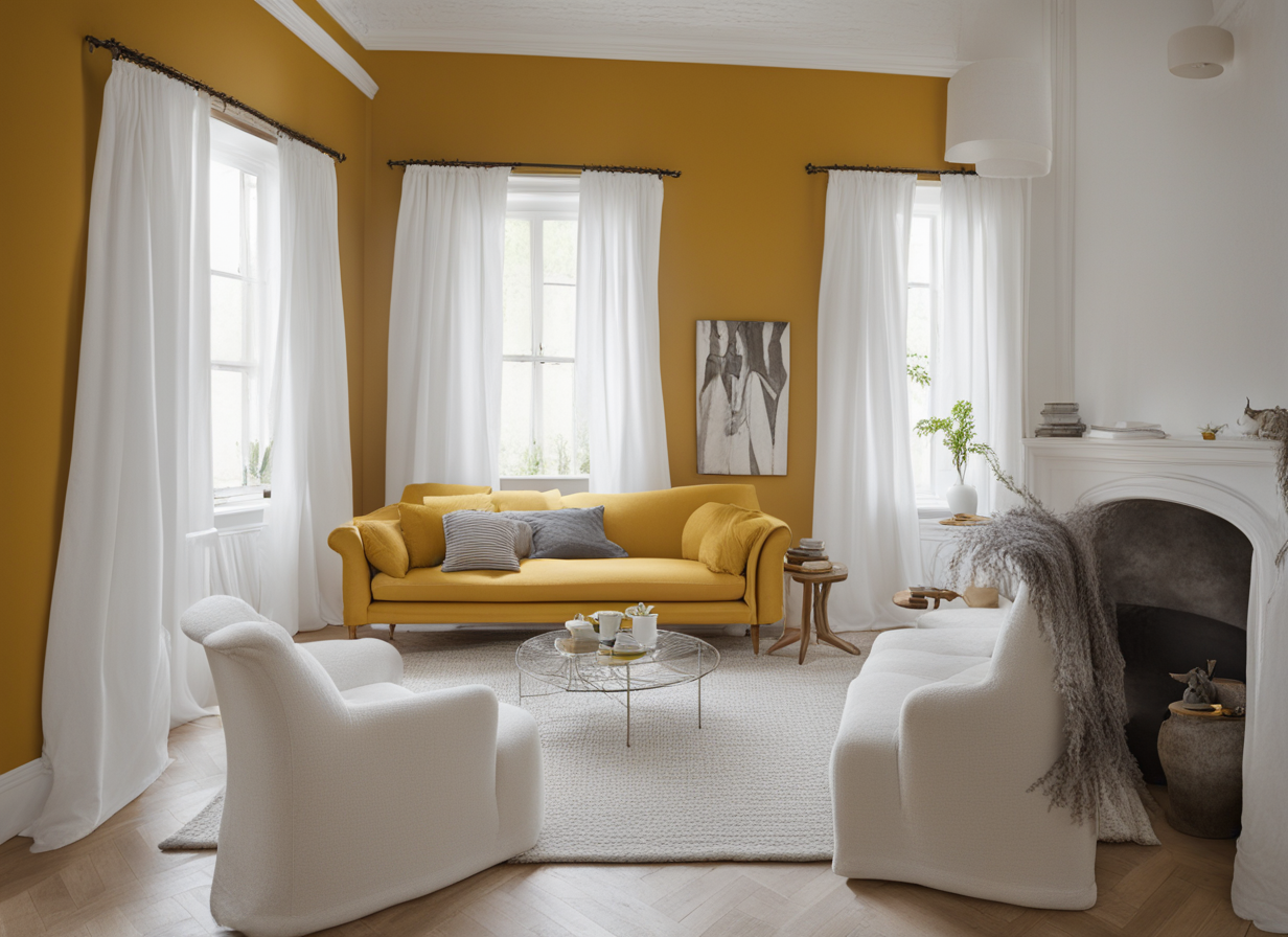 what color curtains go with mustard walls