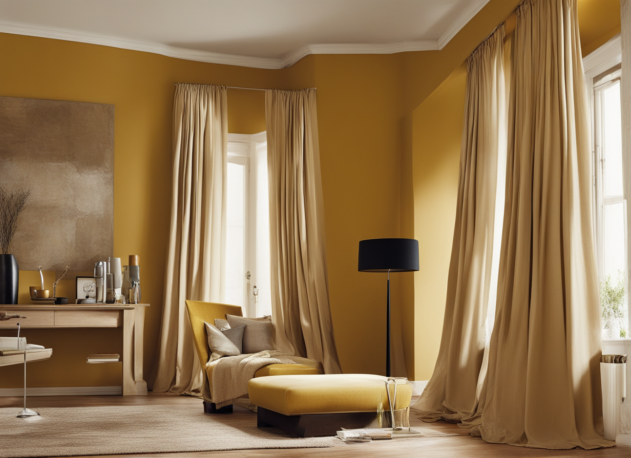 what color curtains go with mustard walls