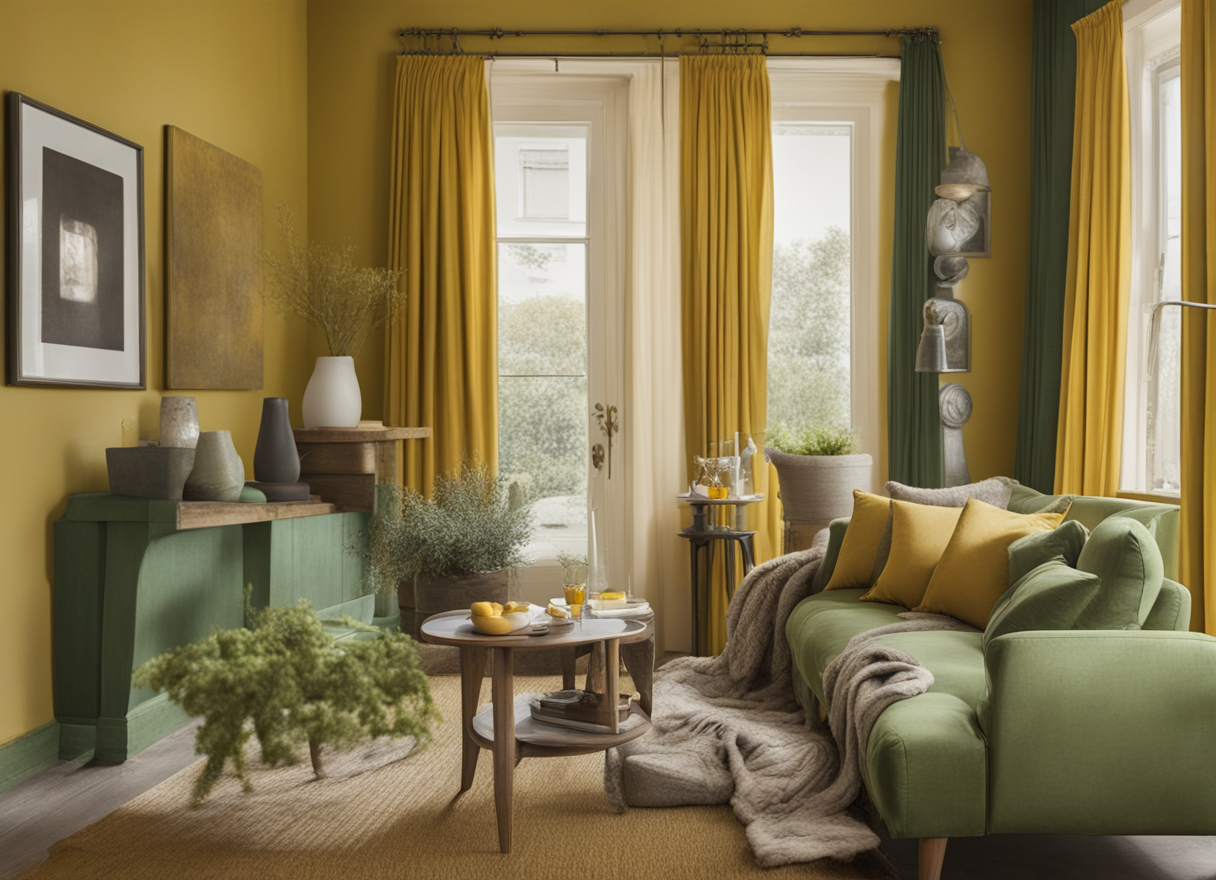 what color curtains go with mustard walls
