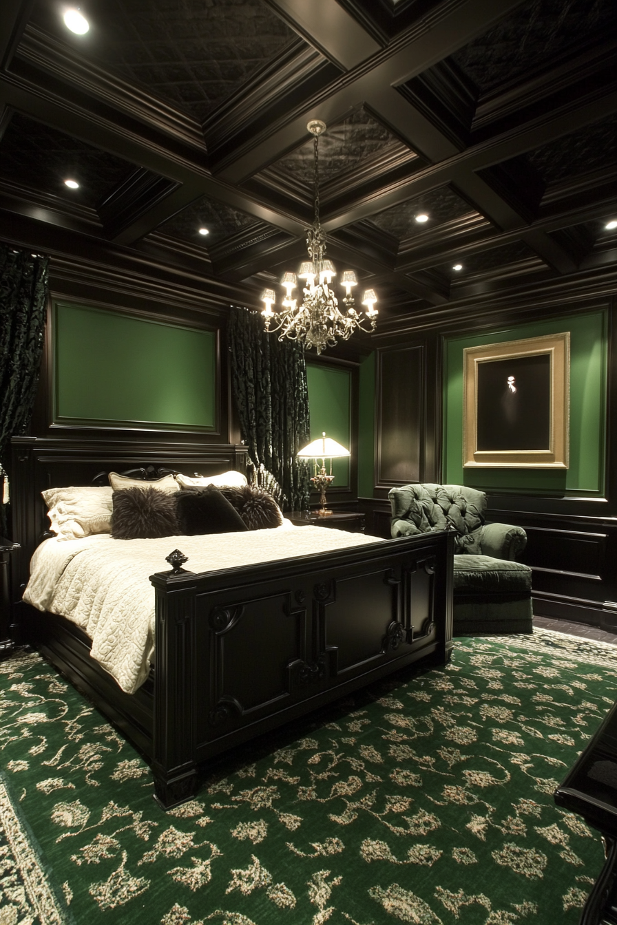 black and dark green bedrooms