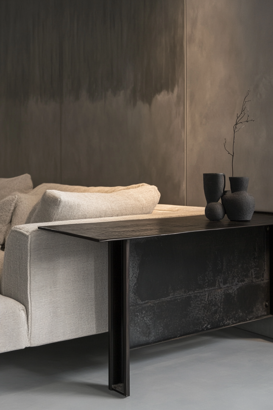 console table behind sofa