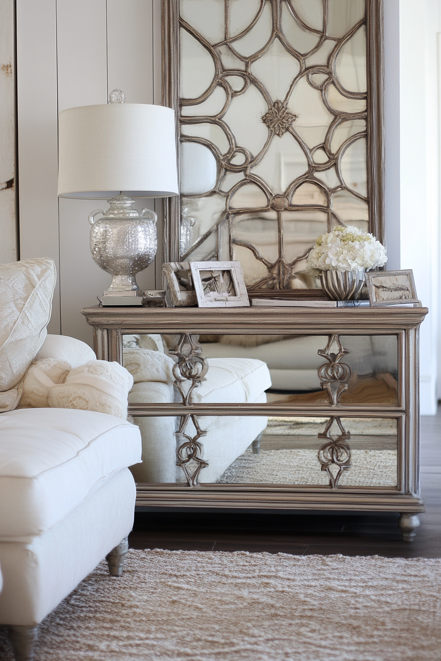 console table behind sofa
