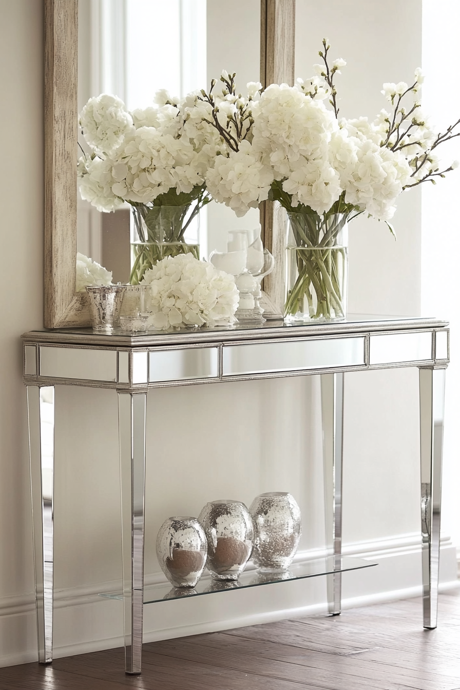 console table behind sofa