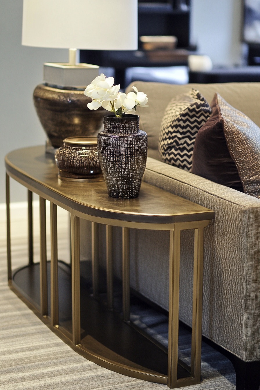 console table behind sofa