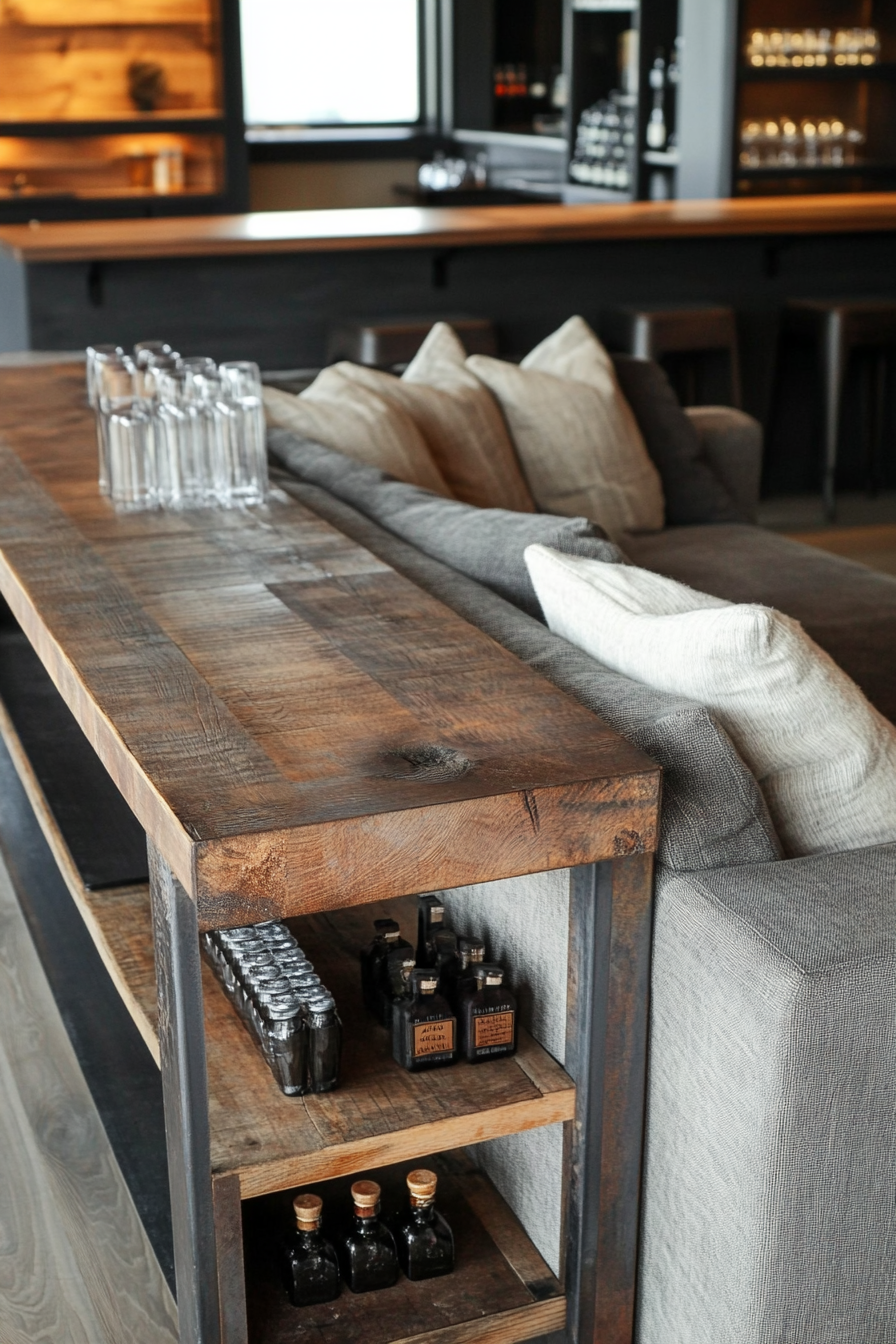 console table behind sofa