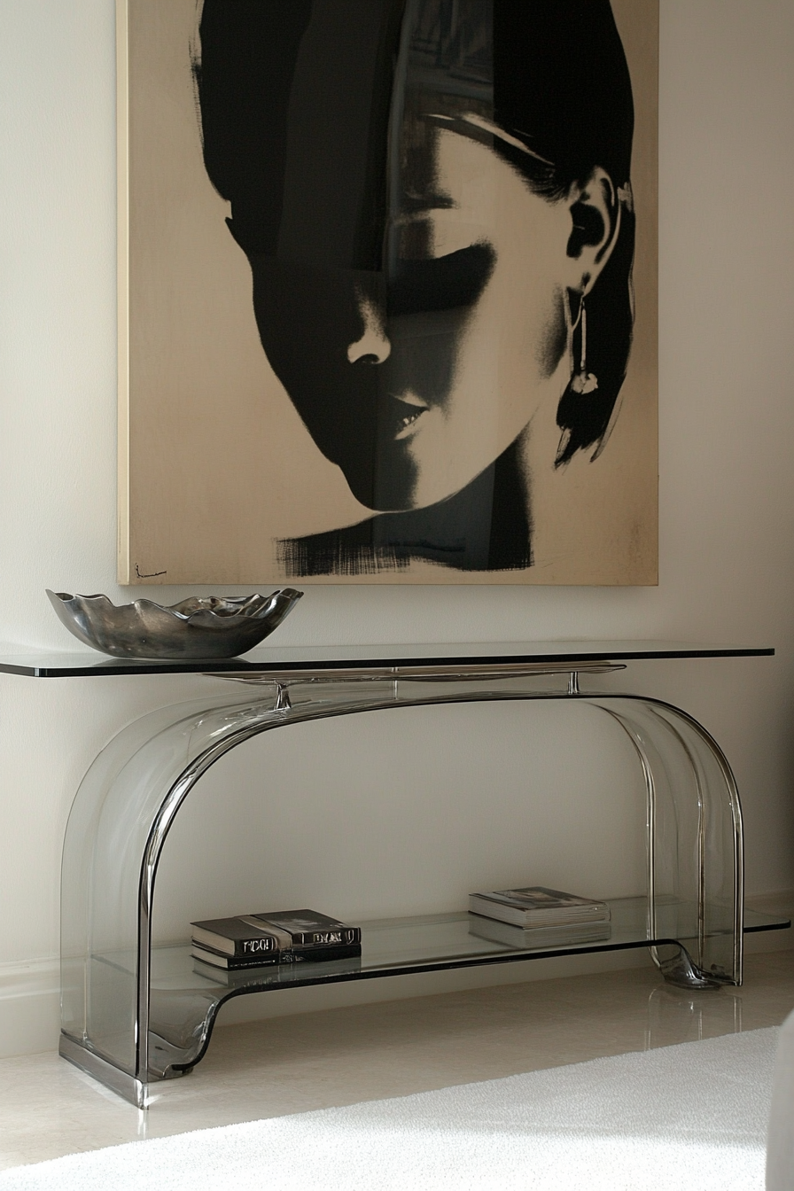 console table behind sofa