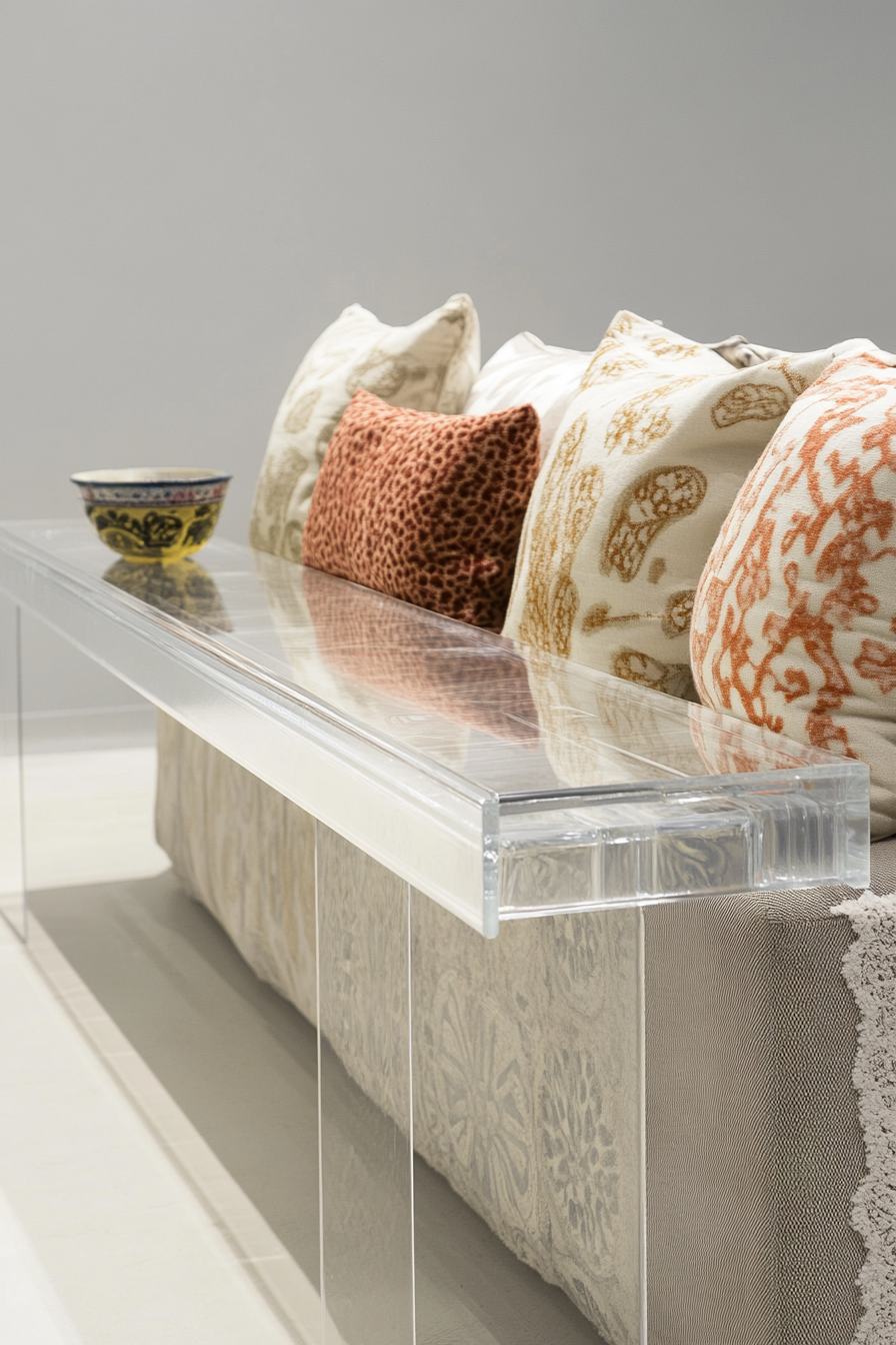 console table behind sofa