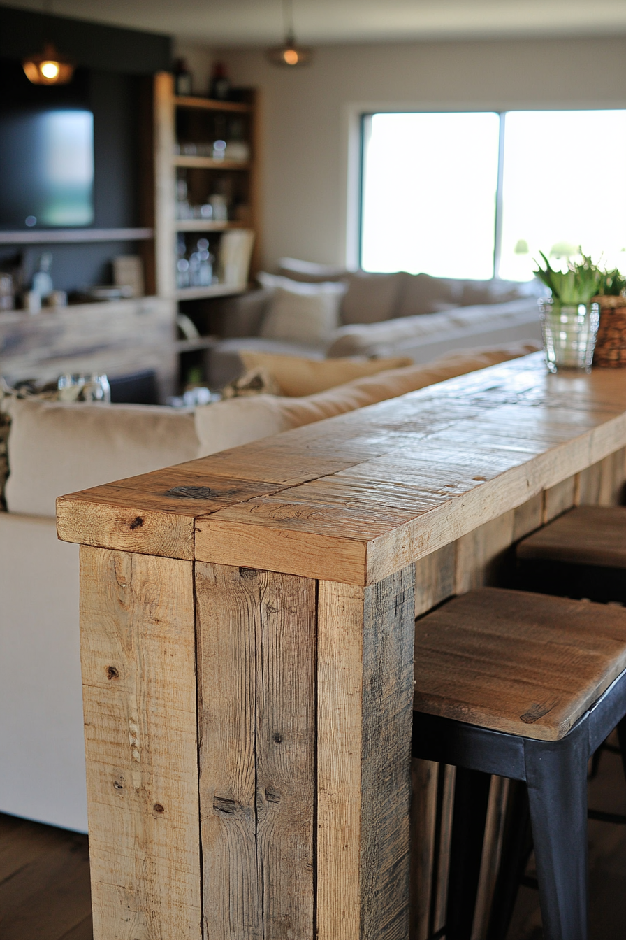bar table behind couch
