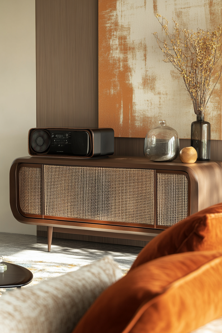 console table behind sofa