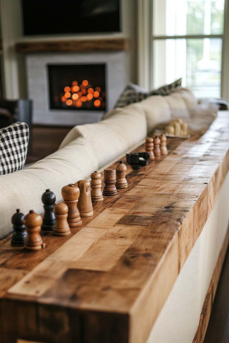 console table behind sofa