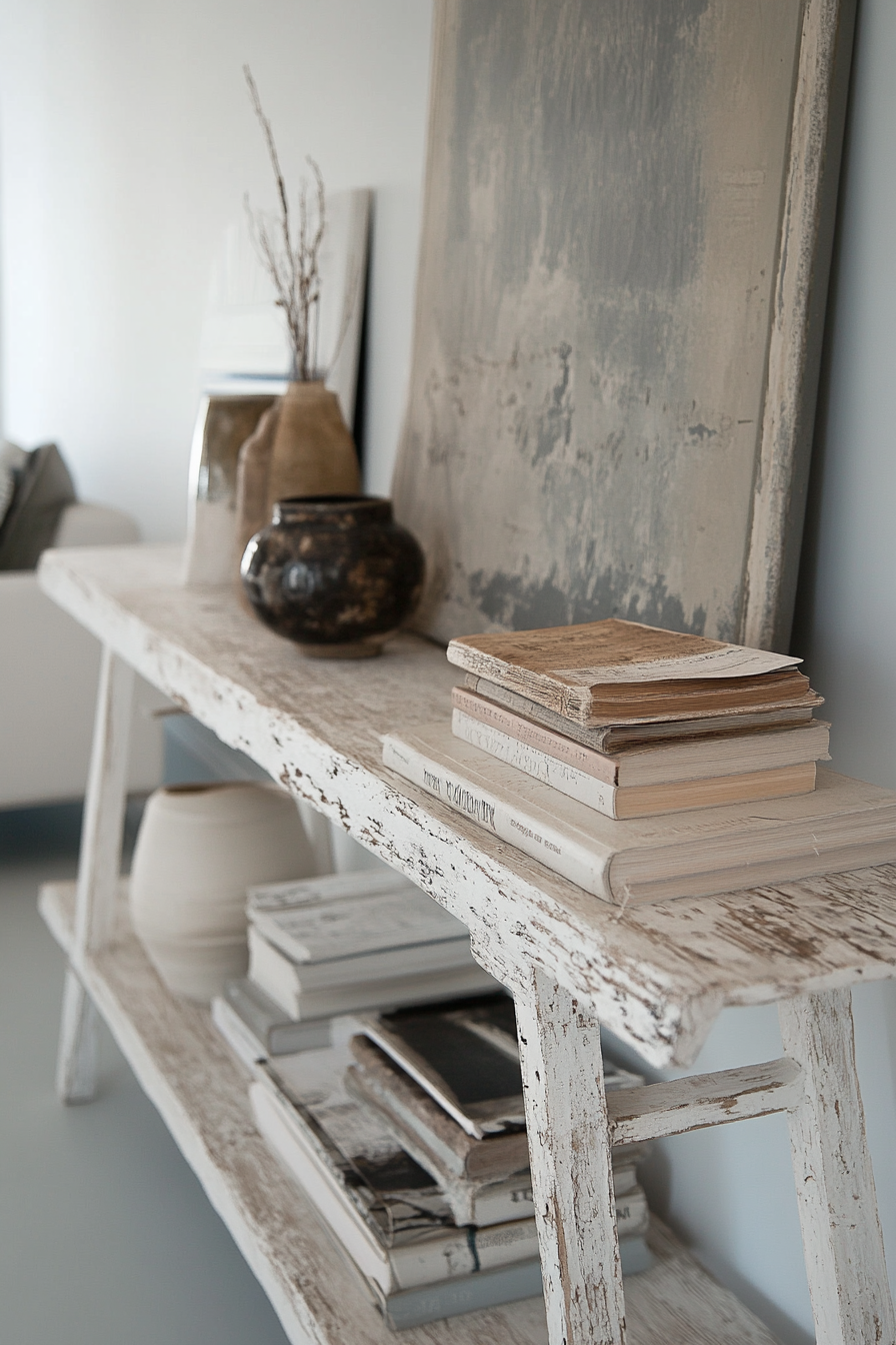 console table behind sofa
