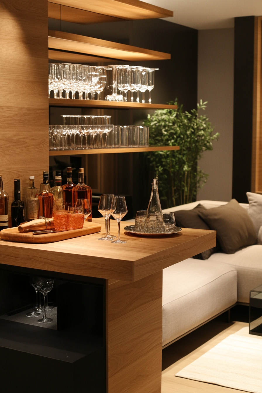 bar table behind couch