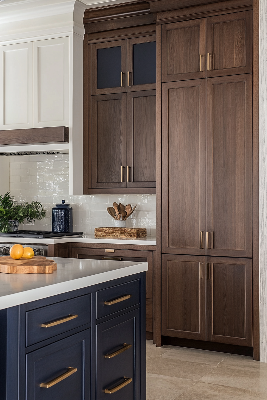 brown cabinets white counter