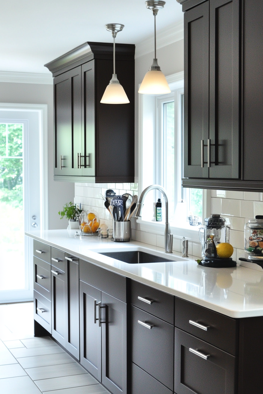 brown cabinets white counter