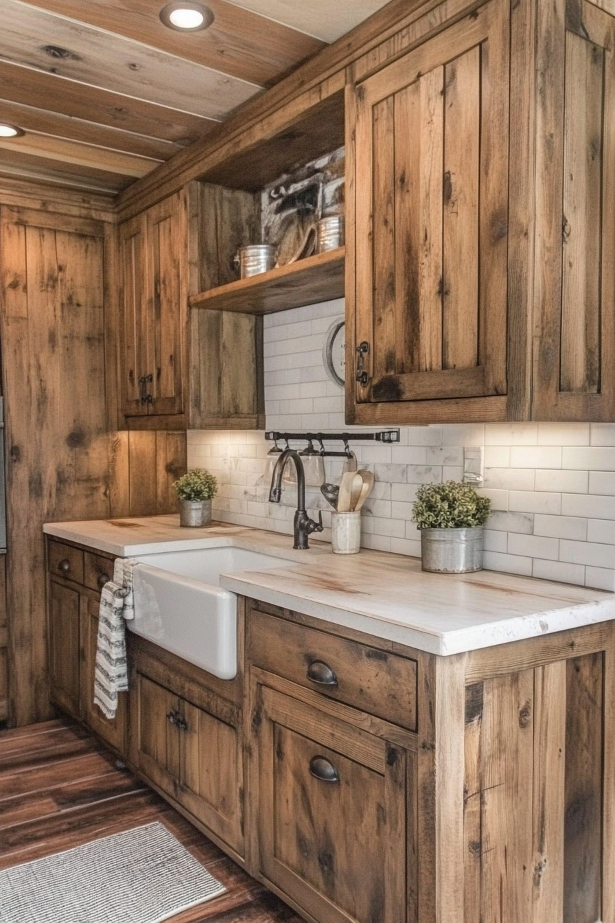 brown cabinets white counter