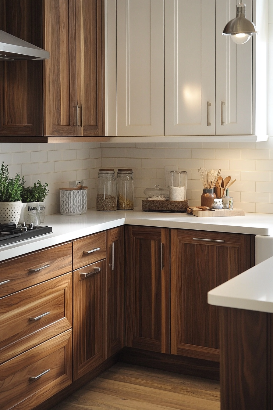 brown cabinets white counter