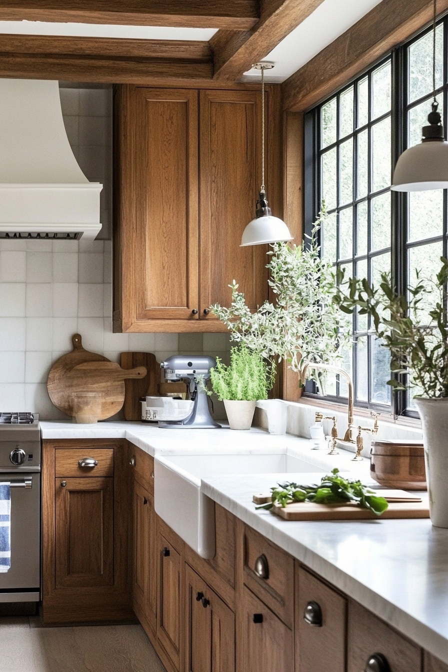 brown cabinets white counter