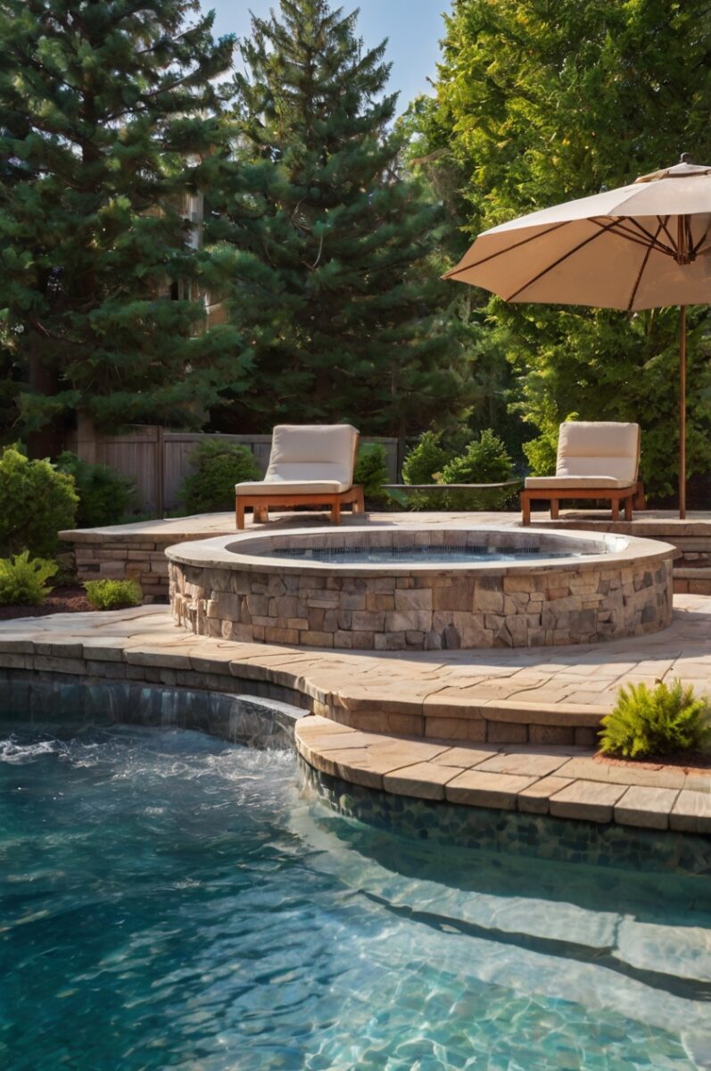 Attached hot tub or spa feature in a semi-inground pool