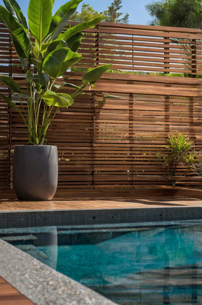Modern-slatted-wood-panels-that-filter-light-while-maintaining-airflow-around-pool-area