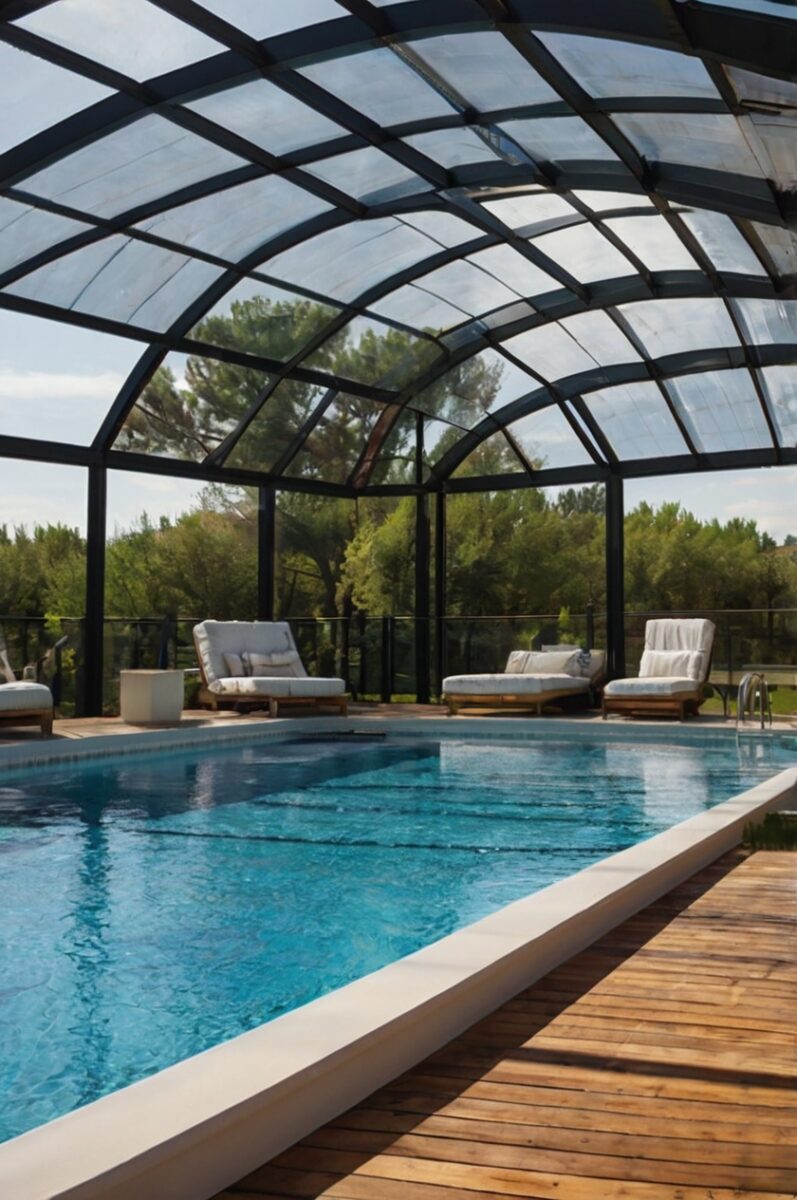 Retractable dome structures for semi inground pool