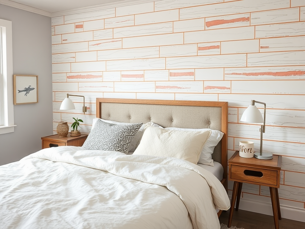 Colored grout lines for shiplap for bedroom