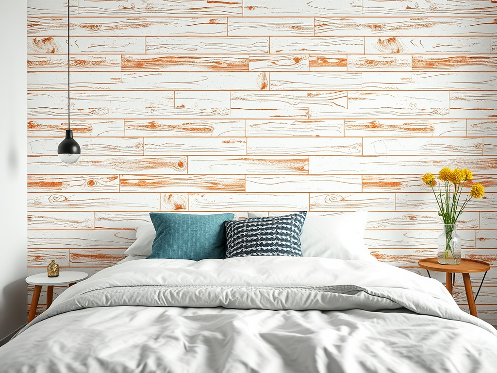 Colored grout lines for shiplap for bedroom