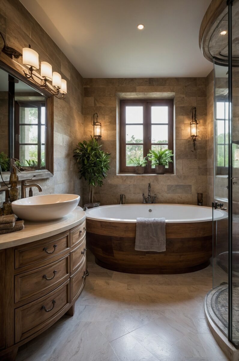 Curved and Rounded Bathroom Furniture in Mediterranean bathroom