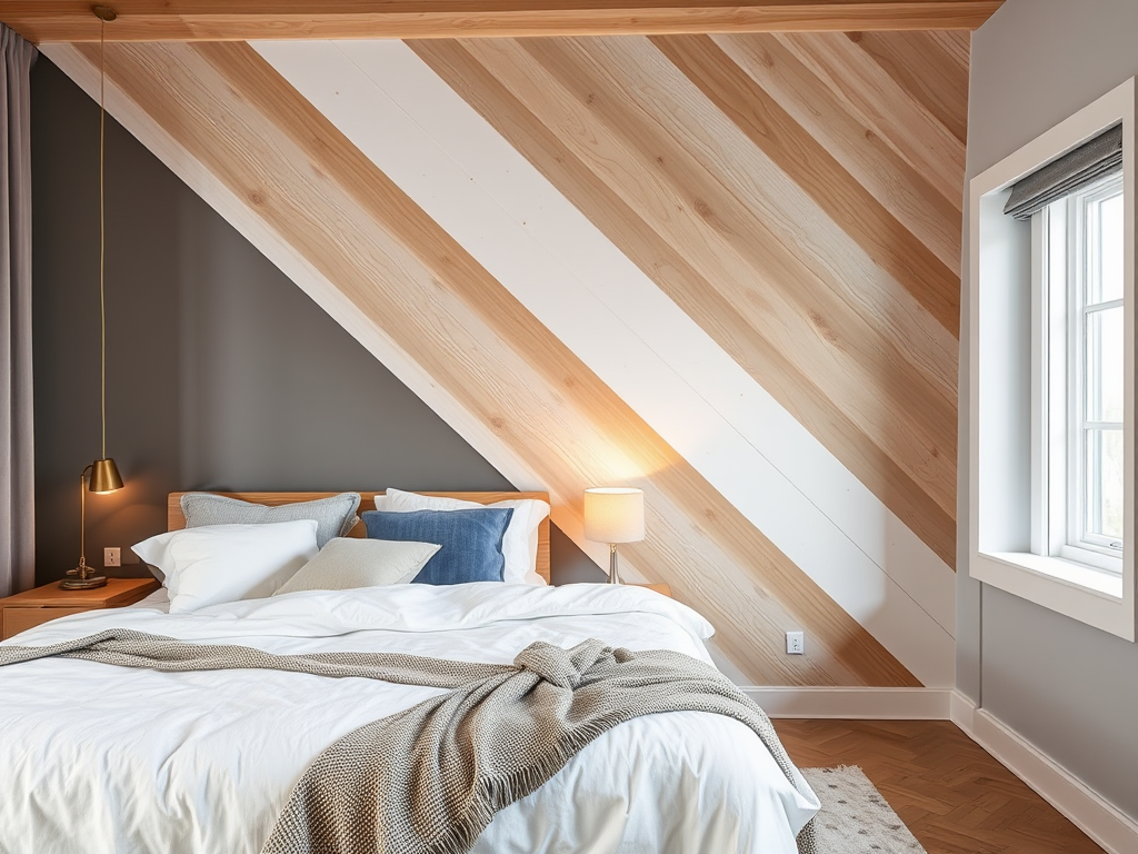 Diagonal shiplap in the bedroom