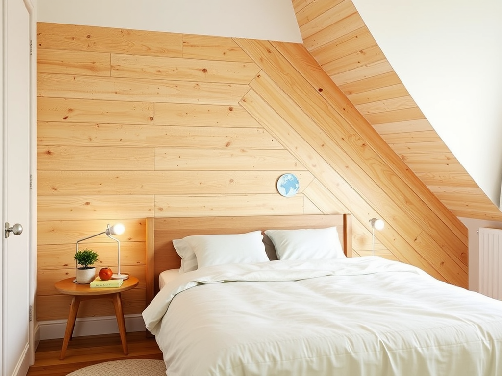 Diagonal shiplap in the bedroom