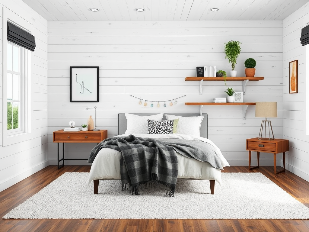 Shiplap with integrated shelving for your bedroom