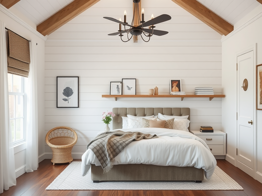 Shiplap with integrated shelving for your bedroom