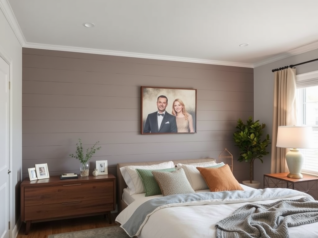 Shiplap with other wall treatments for bedroom