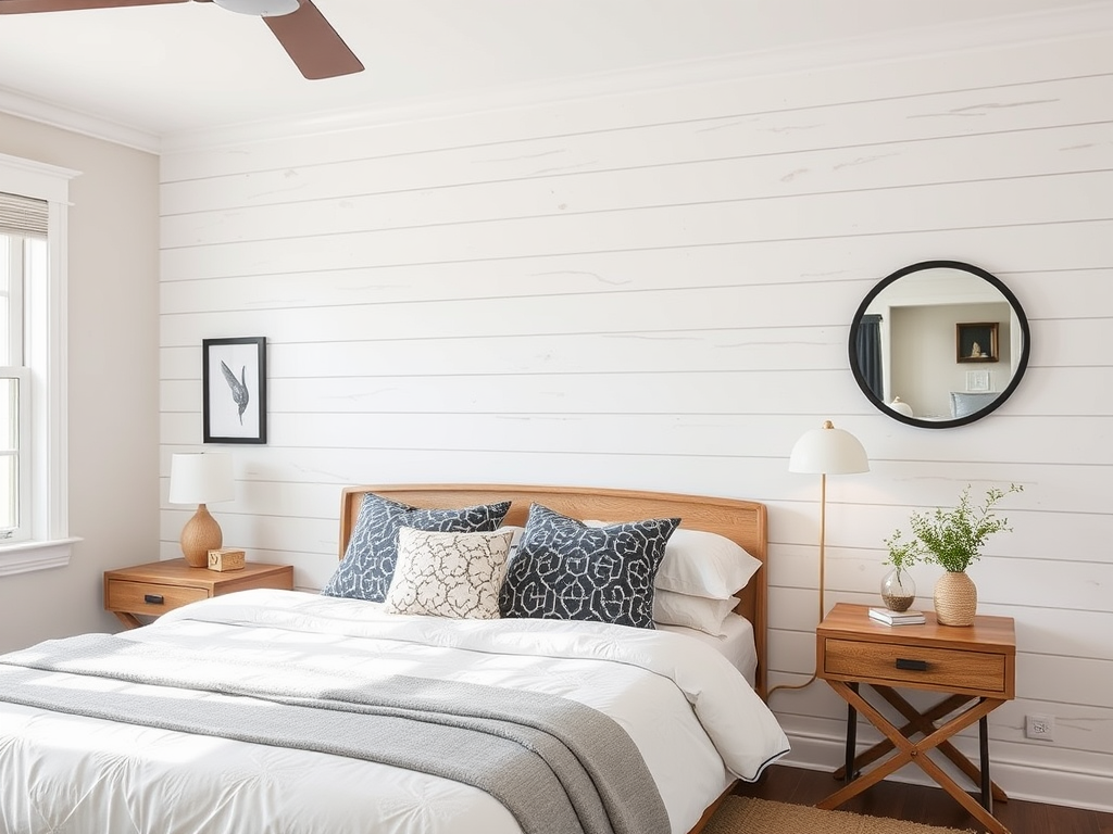 Shiplap with other wall treatments for bedroom