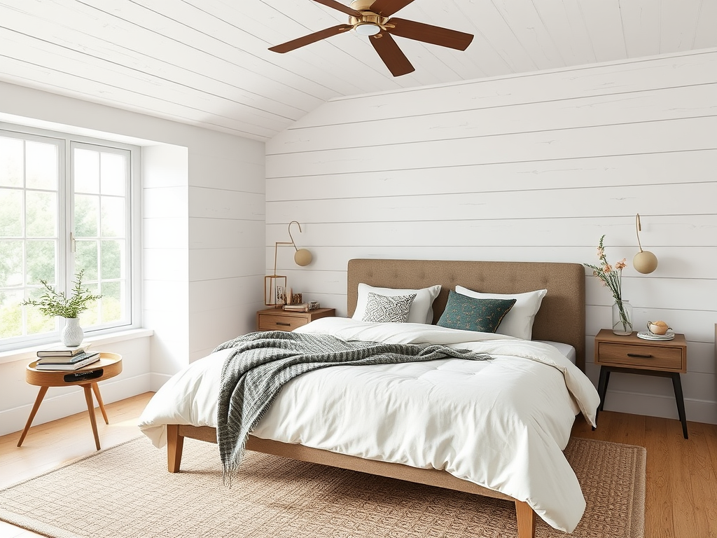 Wide shiplap boards for a bedroom