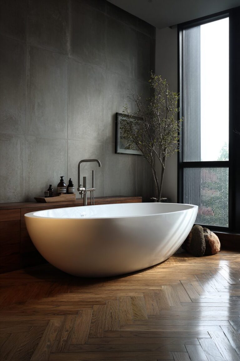 Stunning Mix Of Textures In Minimalist Scandinavian Bathroom image