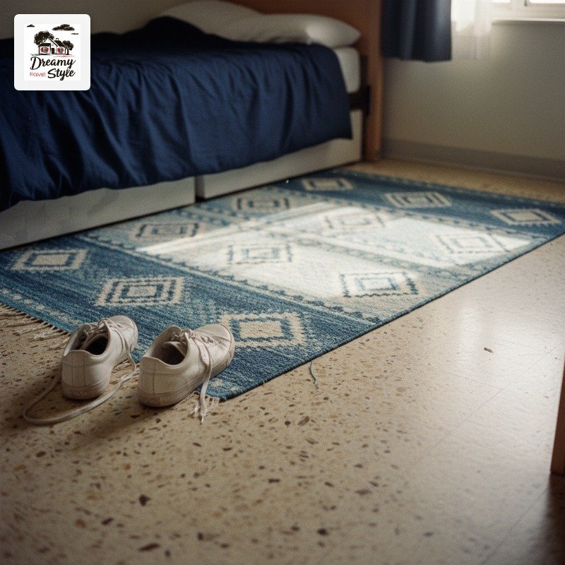 Add a Blue Accent Rug to Cover That Sad Linoleum