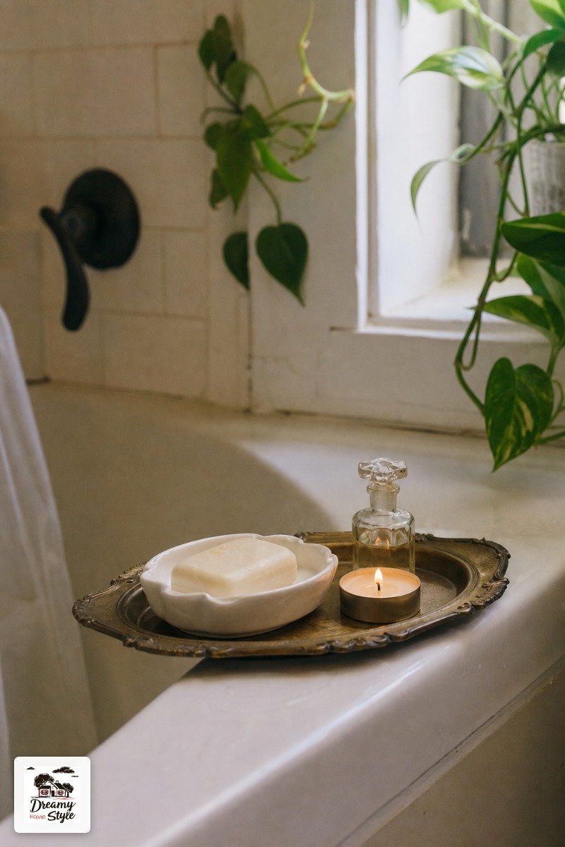 How I Used a Thrift Store Tray to Make My Tub Ledge Look Intentional
