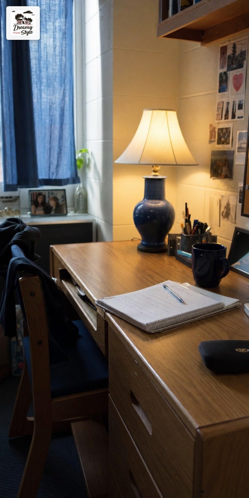 Bring In a Thrifted Blue Lamp for Your Desk (Overhead Light Is Still the Enemy)
