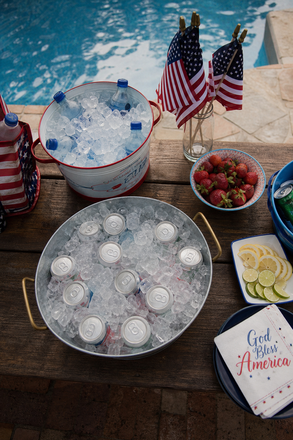 Drinks Station Setup Right Next to the Pool