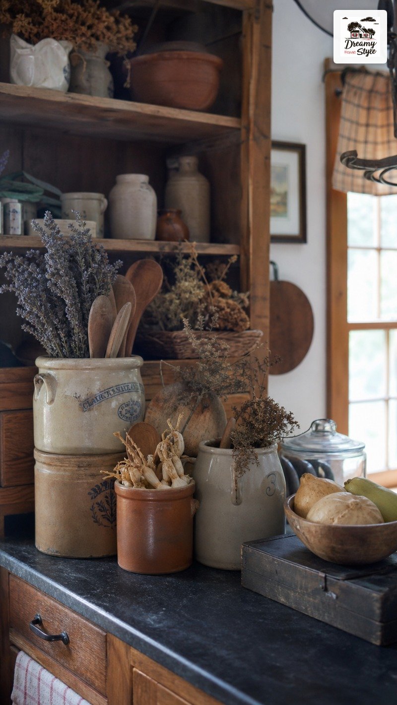 Vintage Crocks, Pitchers, and Pottery as Vases
