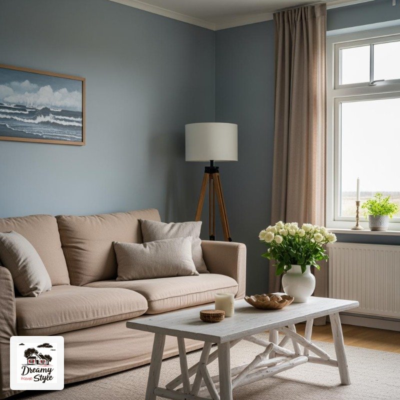 Coastal Blue-Gray + Warm Sand + Whitewashed Wood