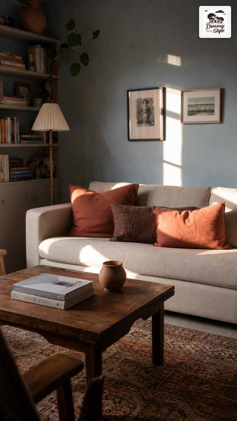 Dusty Blue + Warm Terracotta + Natural Linen