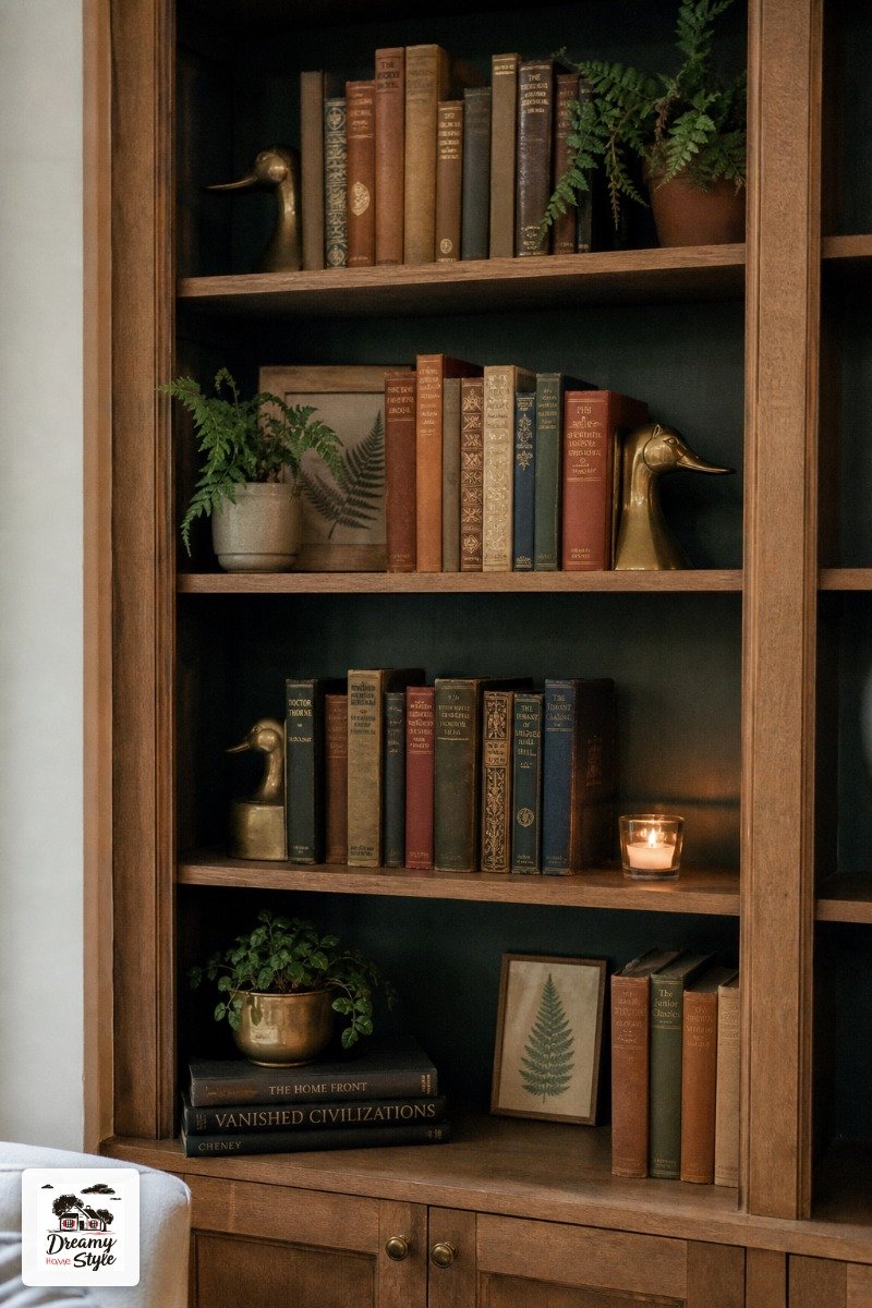 Old Books and Green Walls: Built-in Shelves Done the Cozy Way