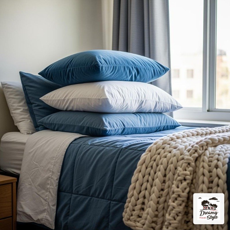 Stack Blue Throw Pillows in Different Sizes for a Lived-In Look